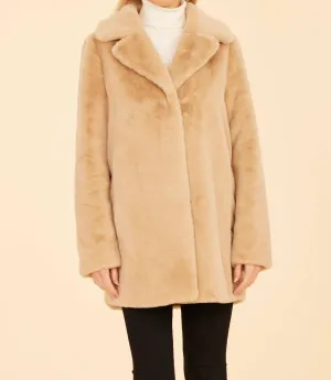 Faux Fur Long Coat In Champagne