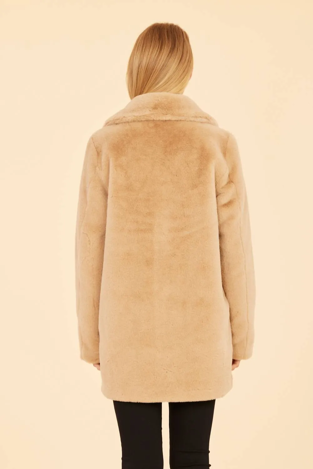 Faux Fur Long Coat In Champagne