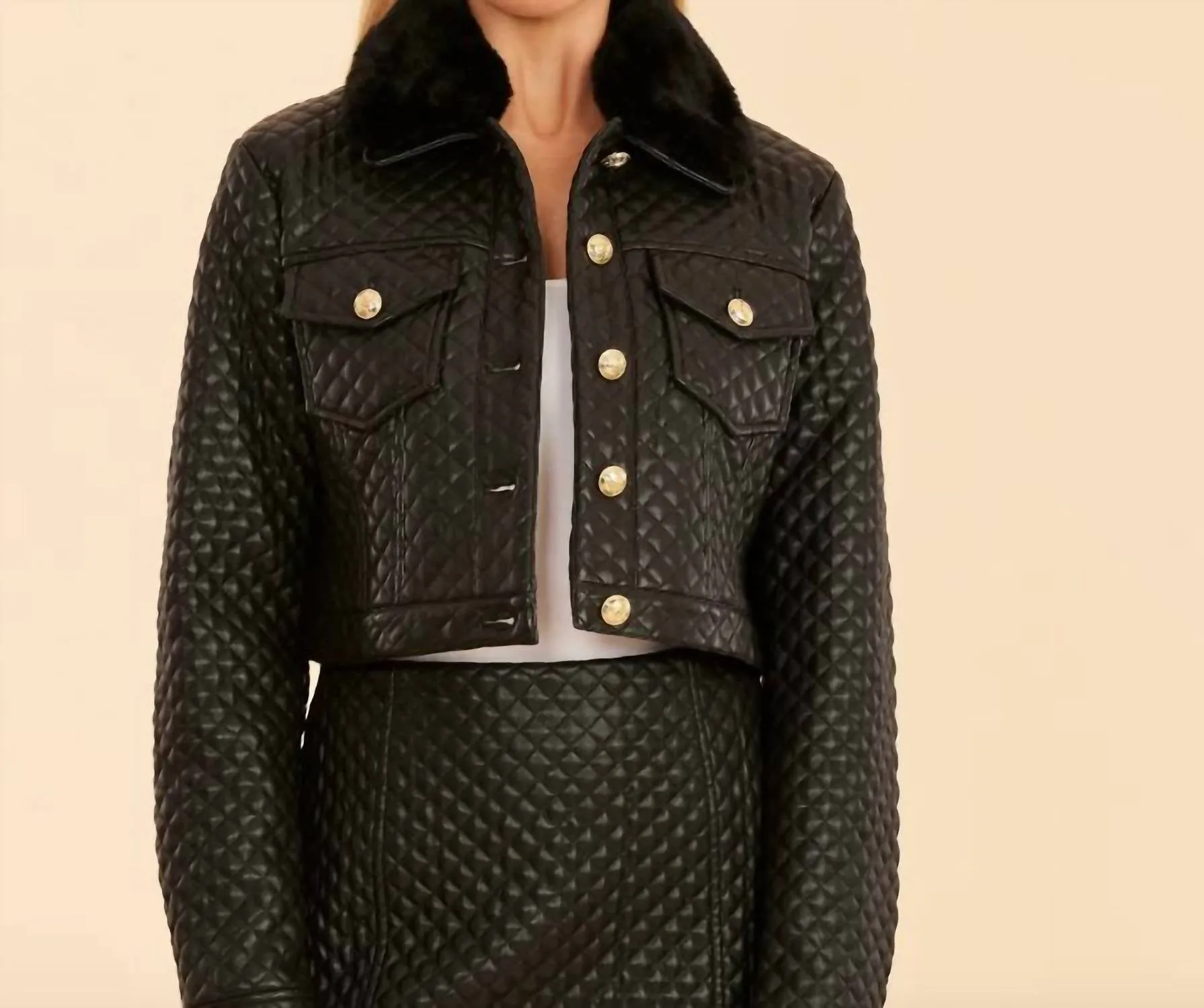 Faux Leather Black Jacket With Detachable Collar