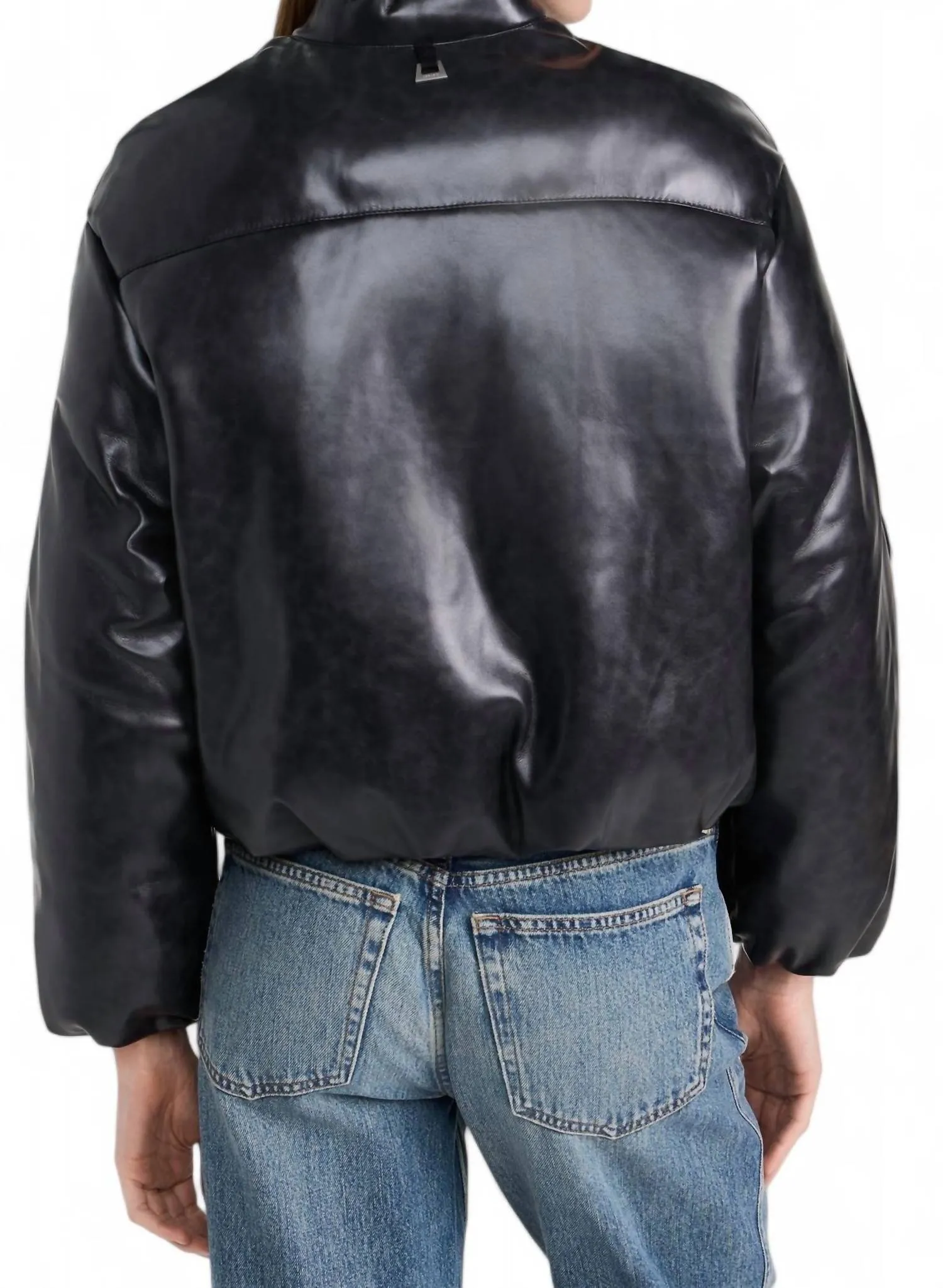 Faux Leather Gigi Padded Cropped Bomber Jacket In Black