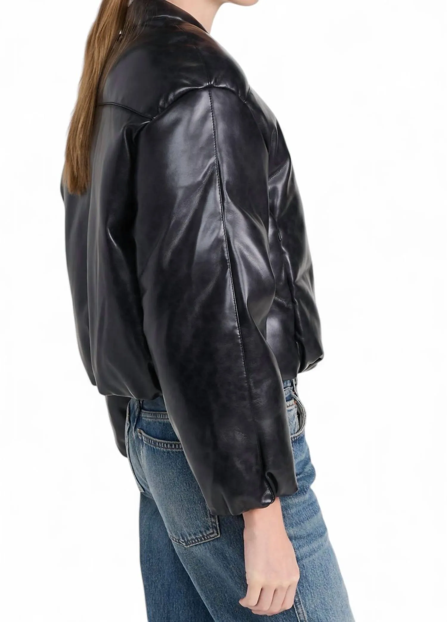 Faux Leather Gigi Padded Cropped Bomber Jacket In Black