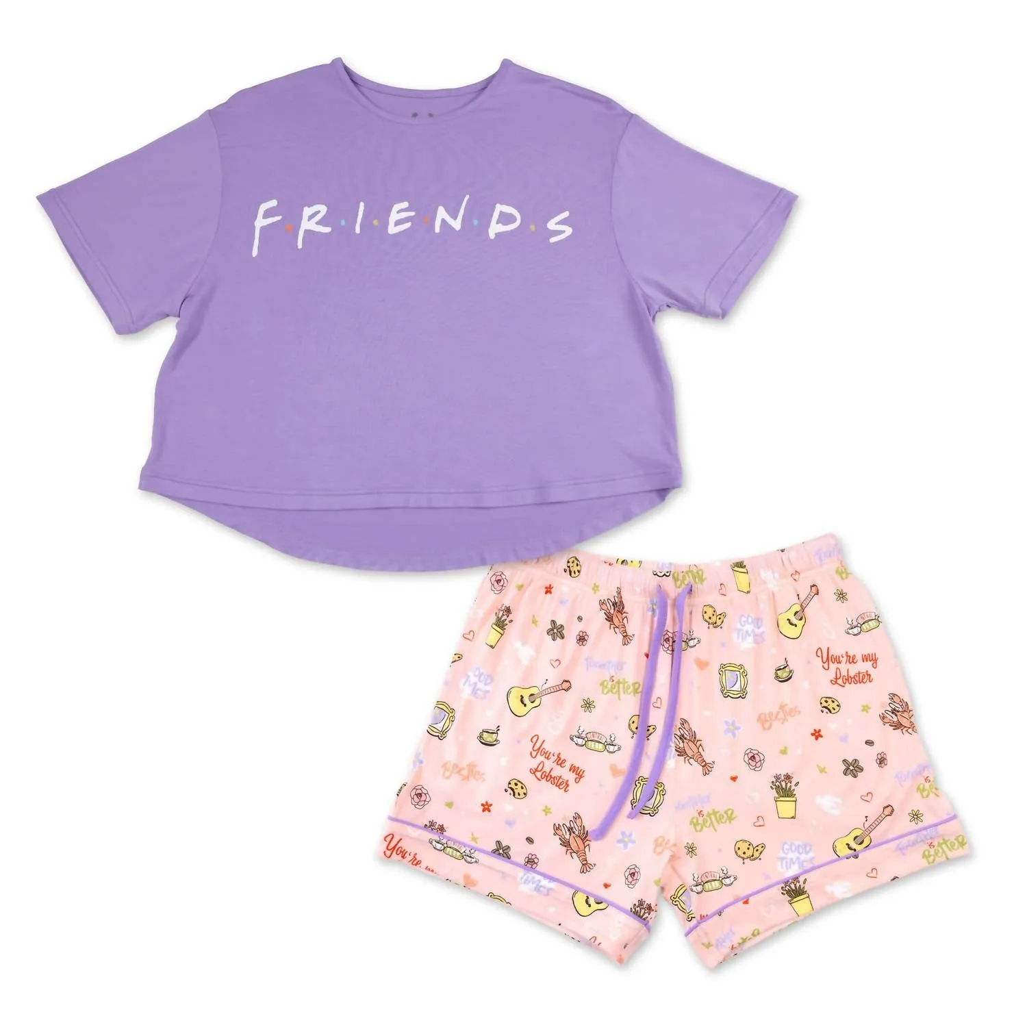 Friends Forever Pajama Shorts Set In Pink