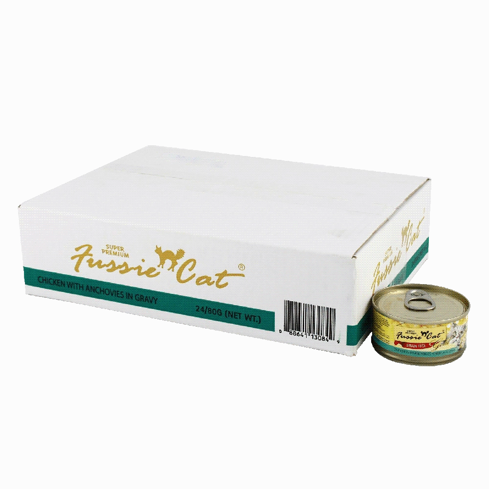 Fussie Cat Gold Label Chicken with Anchovies in Gravy 80g