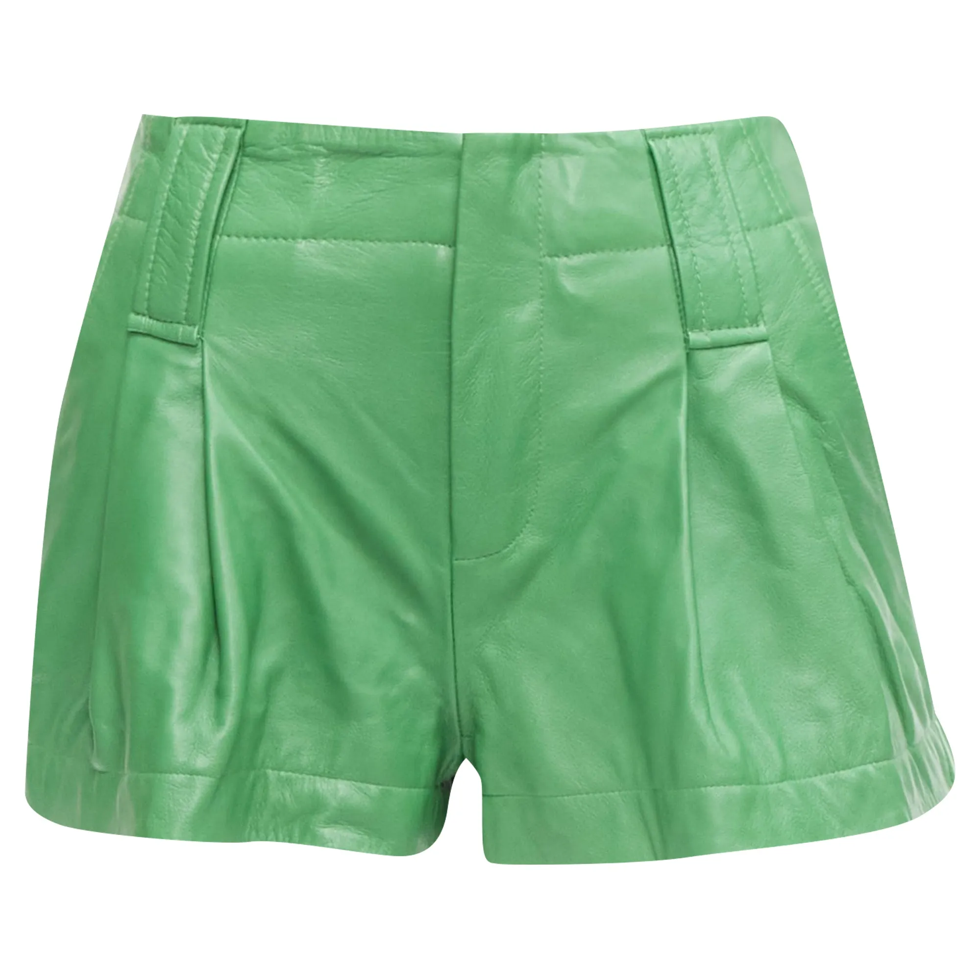 Ganni Lambskin Leather High Waist Flared Shorts