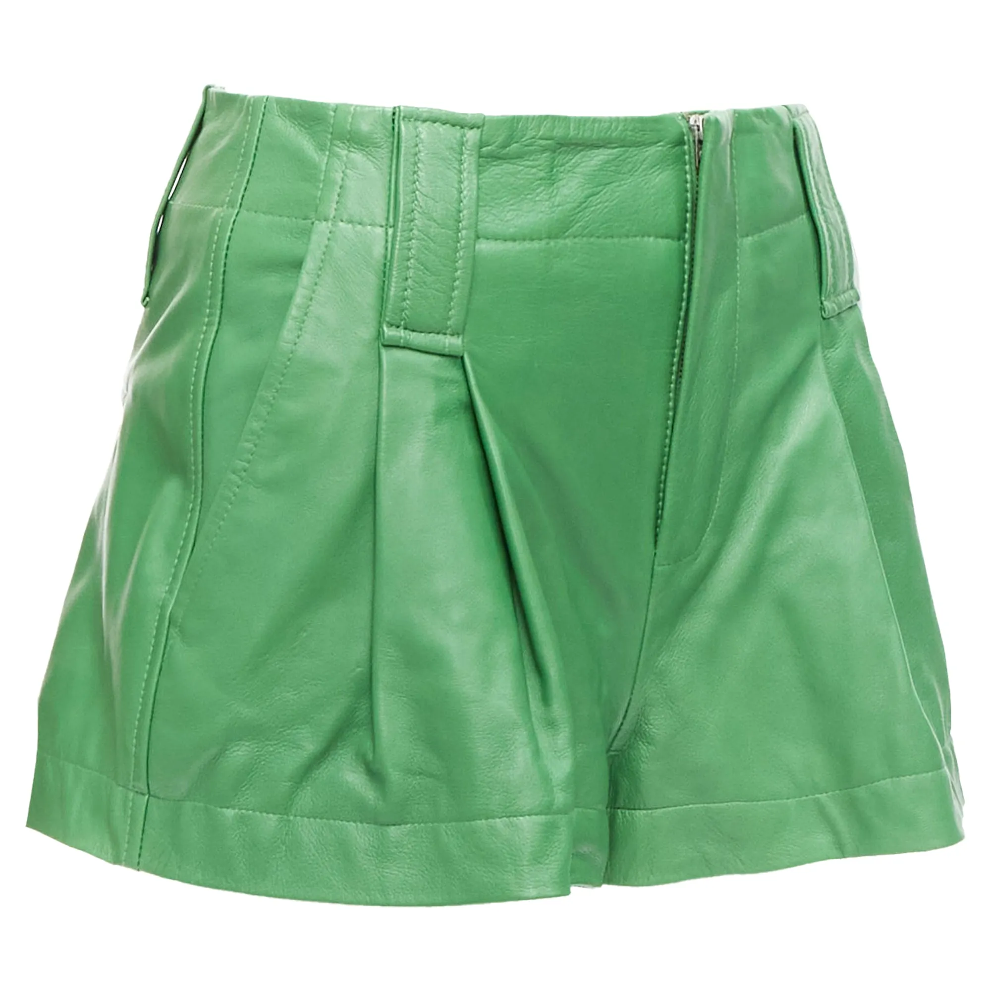 Ganni Lambskin Leather High Waist Flared Shorts