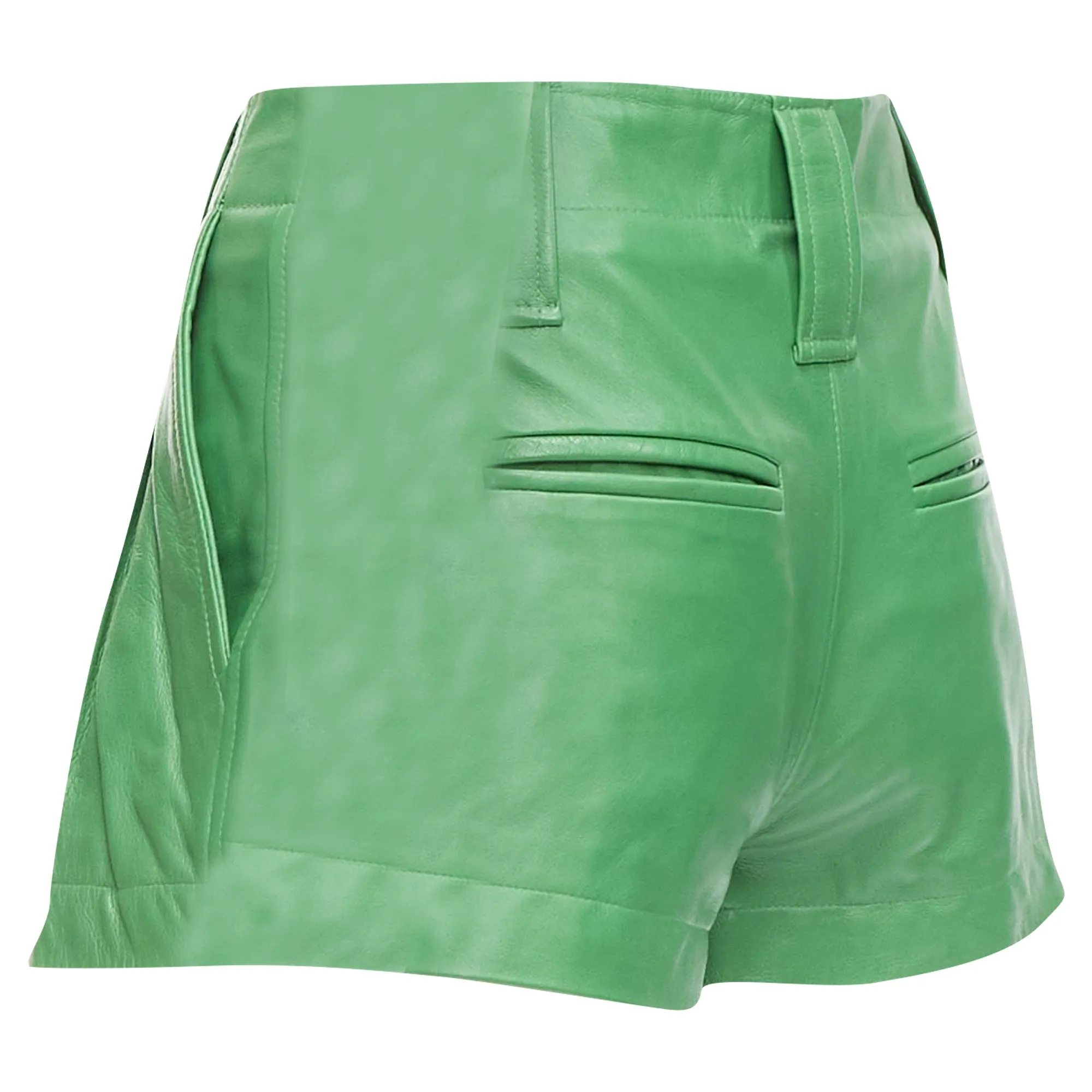 Ganni Lambskin Leather High Waist Flared Shorts