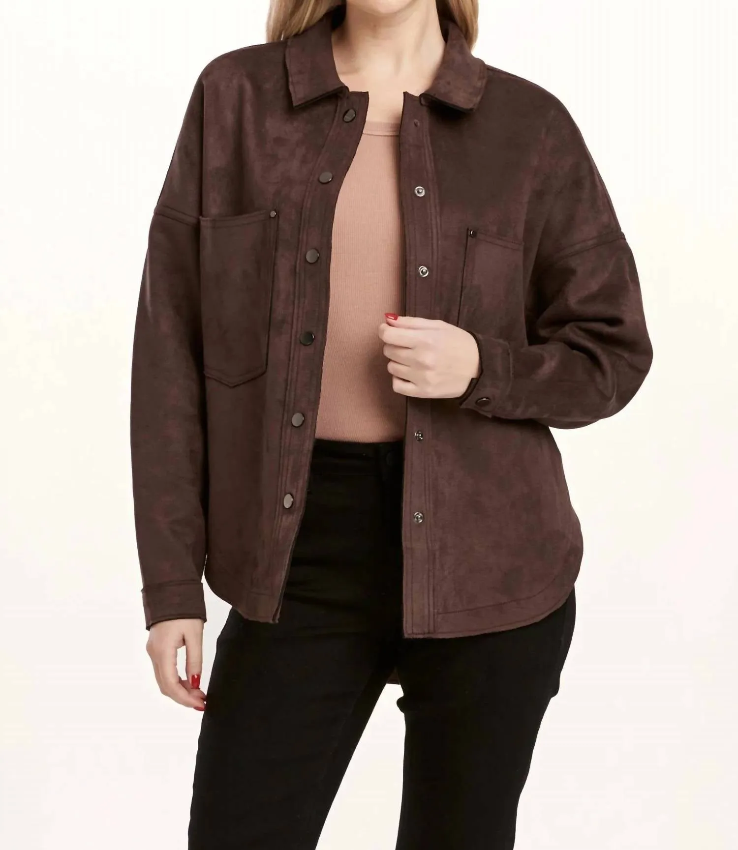 Gina Suede Shirt Jacket In Brown