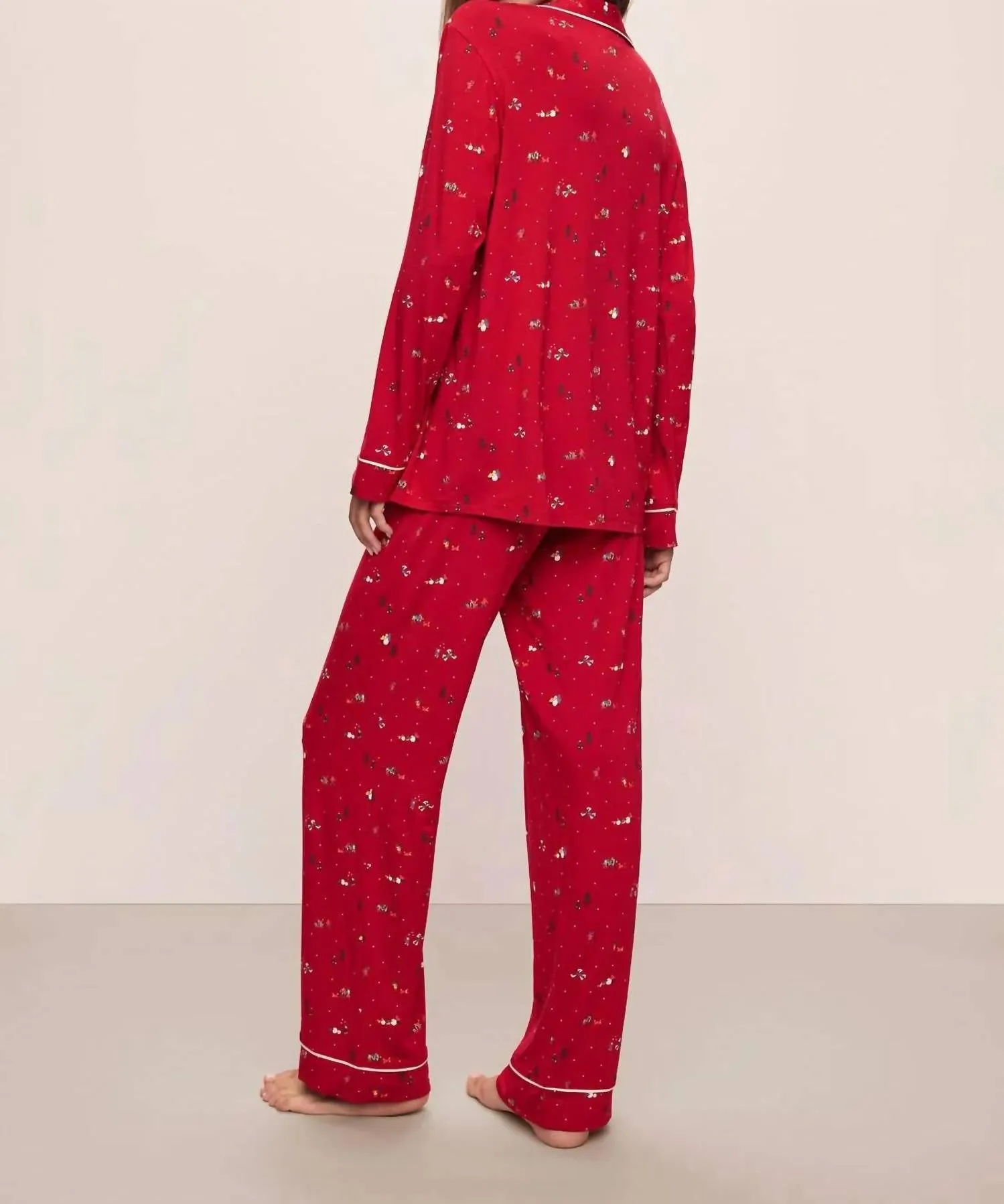 Gisele Printed Long Pj Set In Red