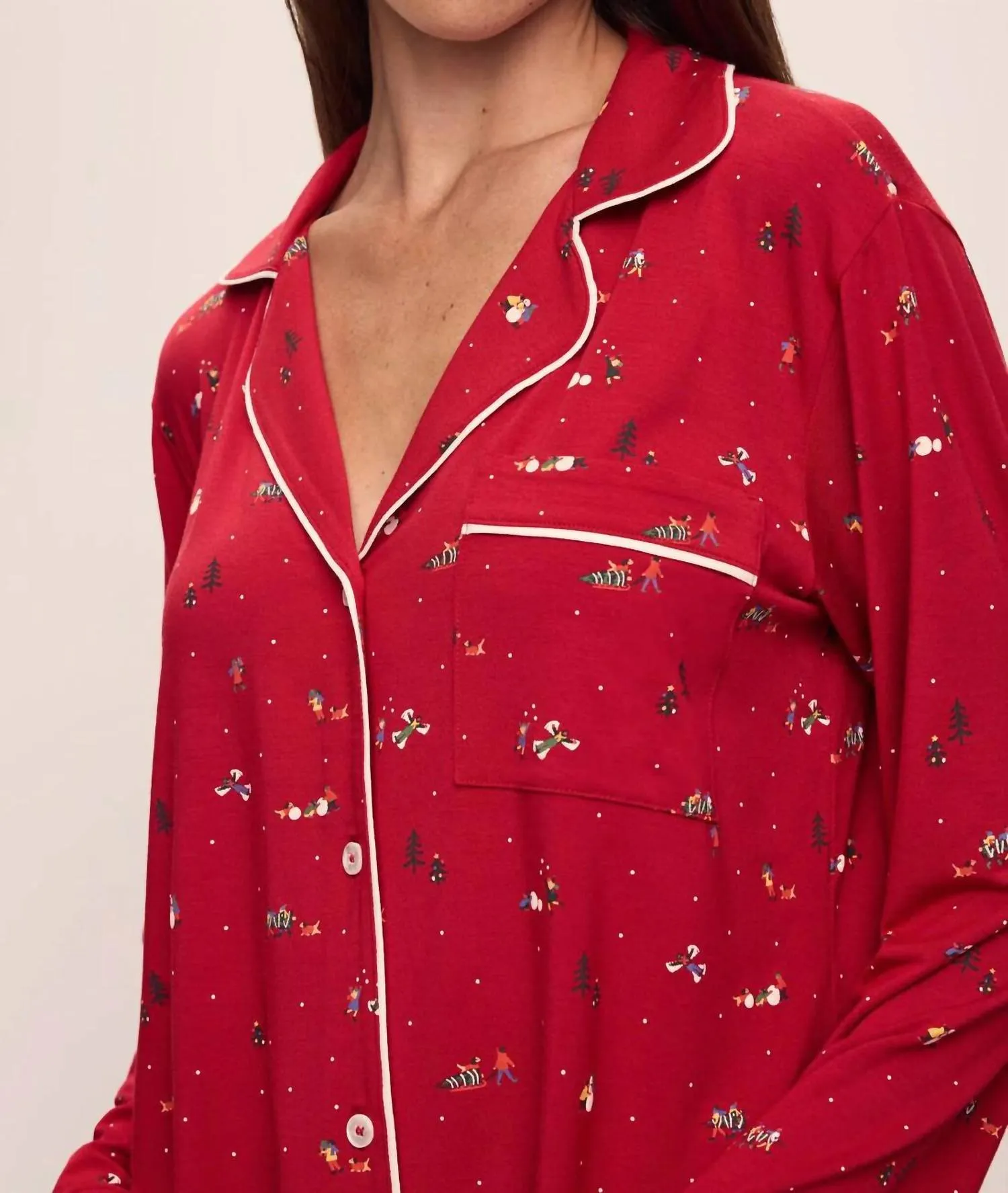 Gisele Printed Long Pj Set In Red
