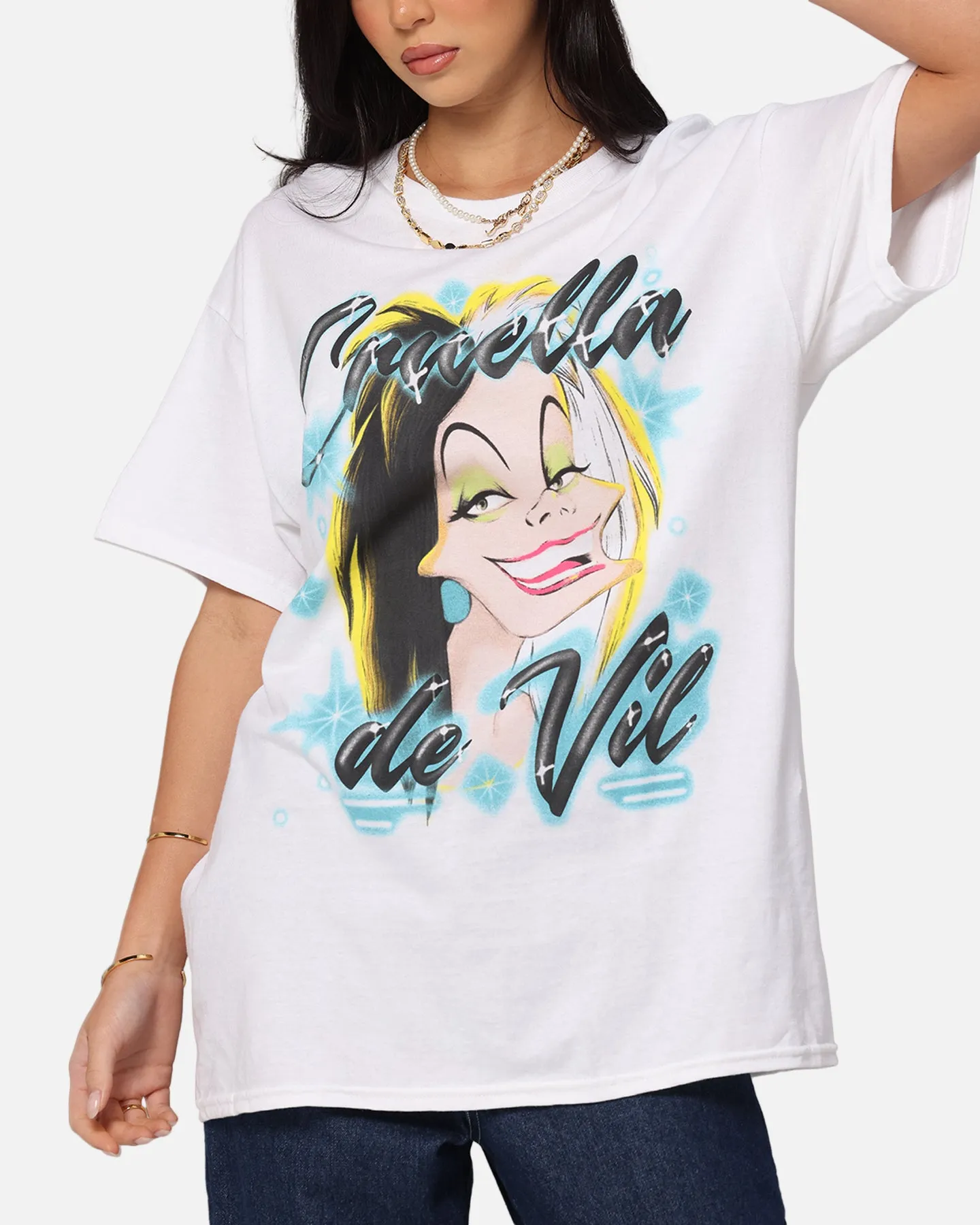 Goat Crew Disney Cruella De Vil Airbrush T-Shirt White