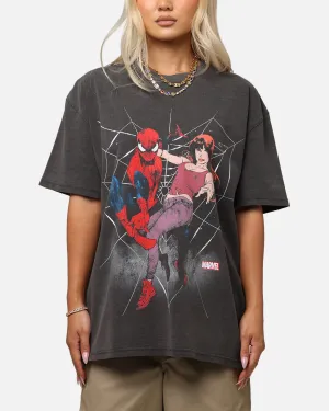 Goat Crew Marvels Spider-Man Peter Parker & MJ Heavy T-Shirt Black Wash