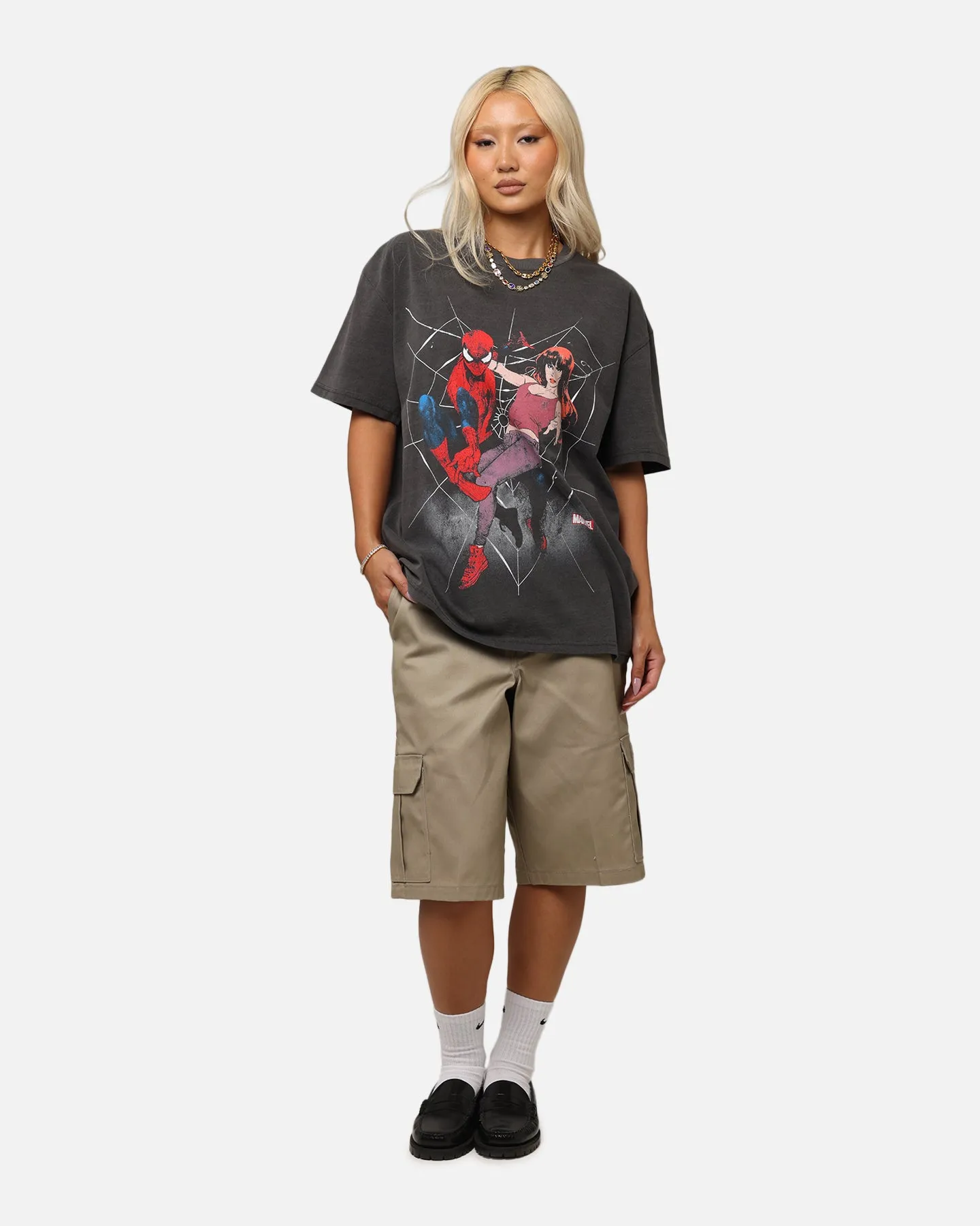 Goat Crew Marvels Spider-Man Peter Parker & MJ Heavy T-Shirt Black Wash