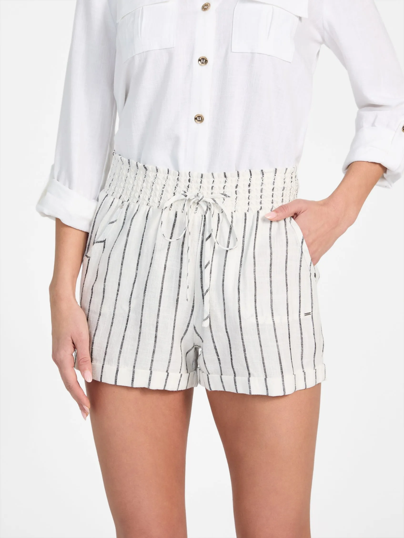 Harper Striped Linen-Blend Shorts