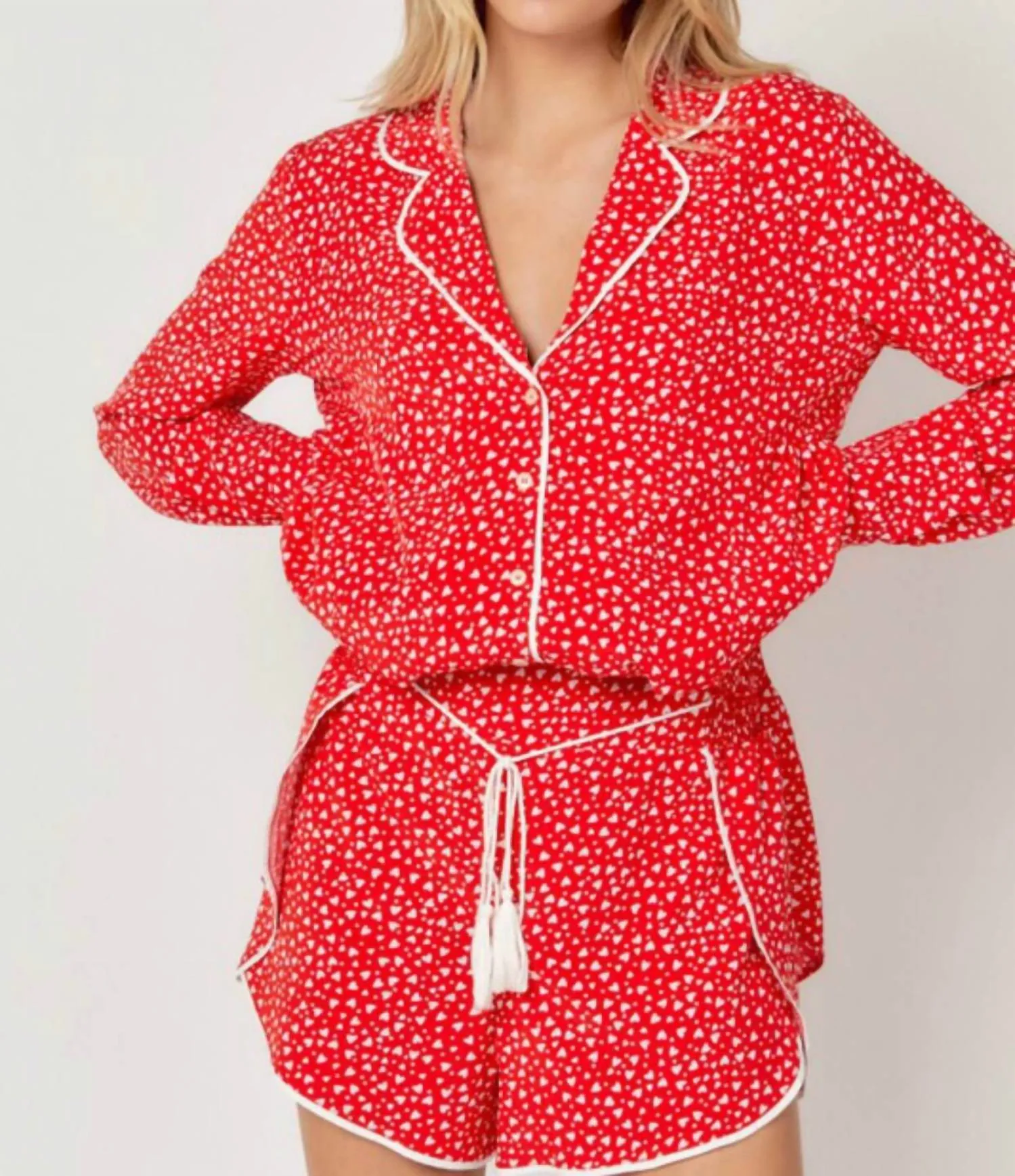 Heart Print Pajama Set In Red