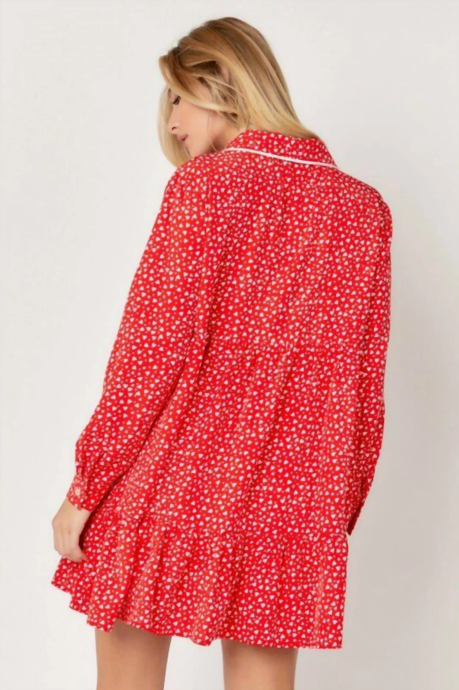 Heart Print Pajama Set In Red