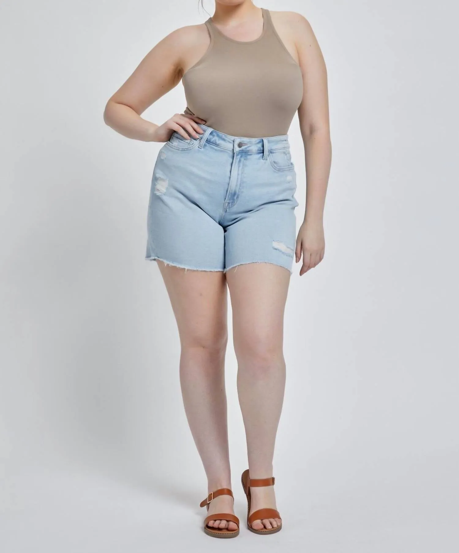 High Rise Midi Stretch Shorts In Anthemis