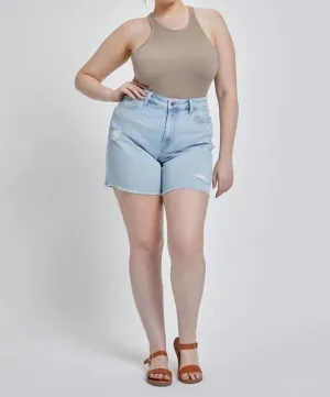 High Rise Midi Stretch Shorts In Anthemis