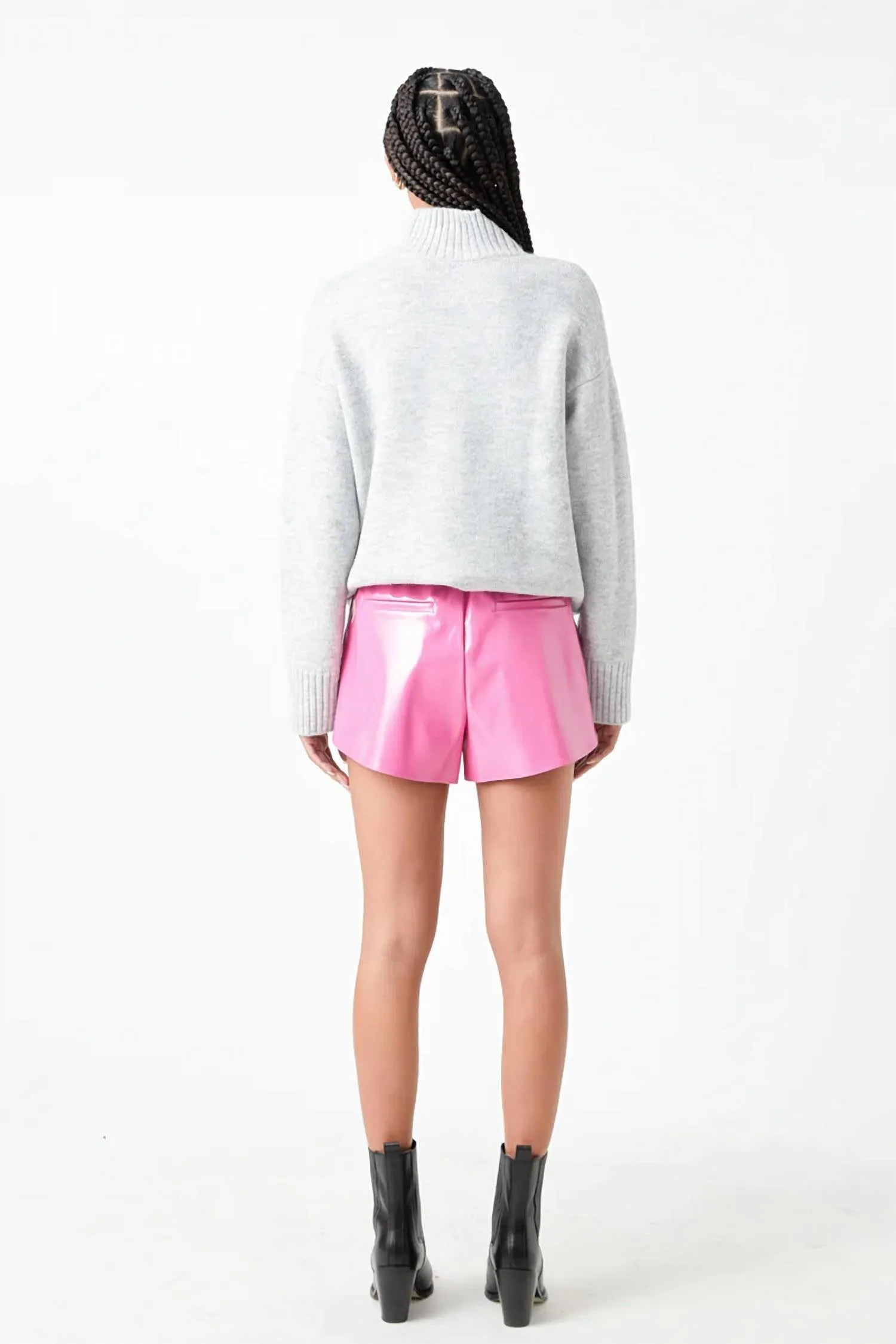 High Waisted Faux Leather Shorts In Pink