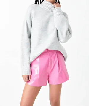 High Waisted Faux Leather Shorts In Pink