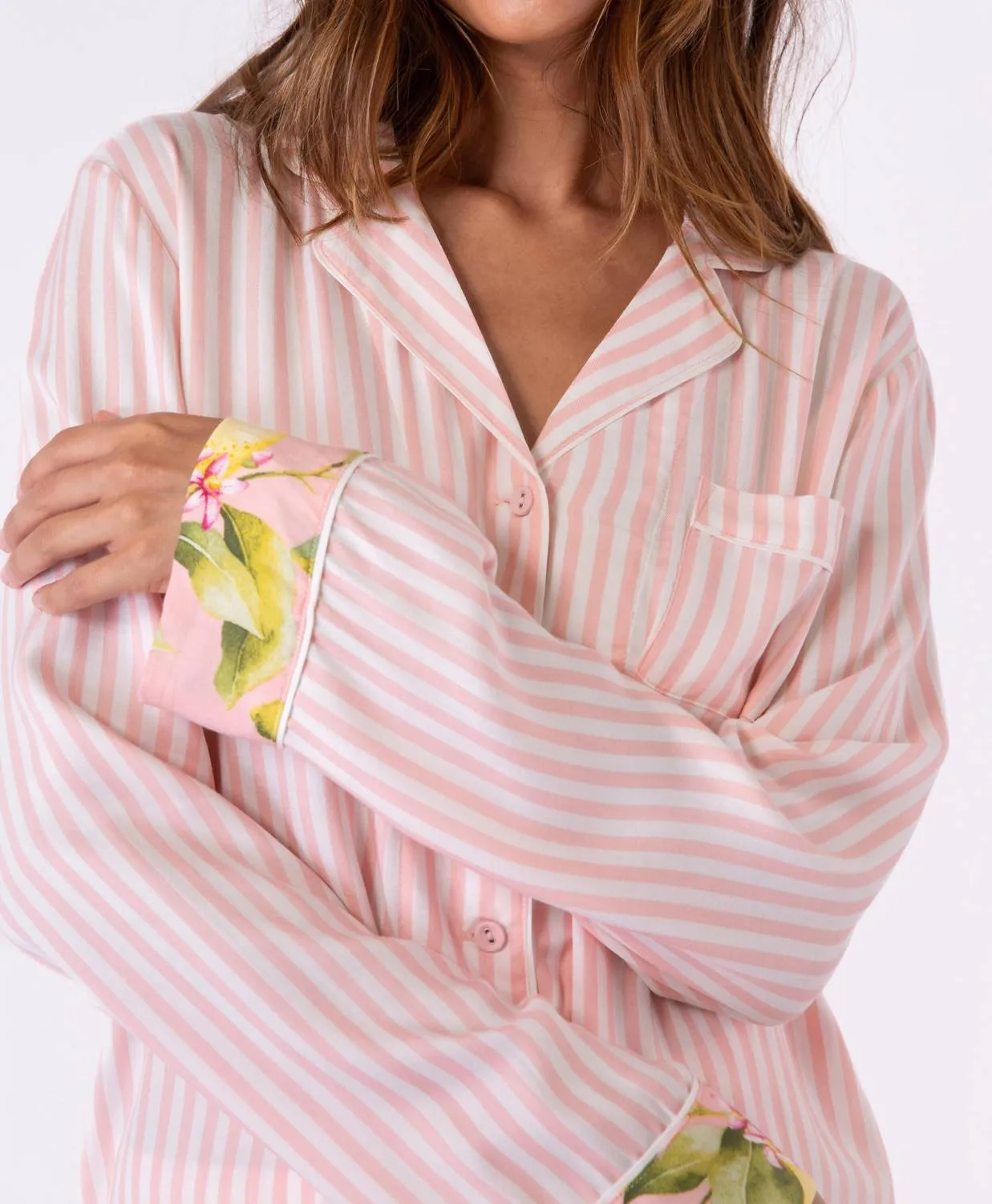 In Full Bloom Long Sleeve Pajama Top In Pink Dream