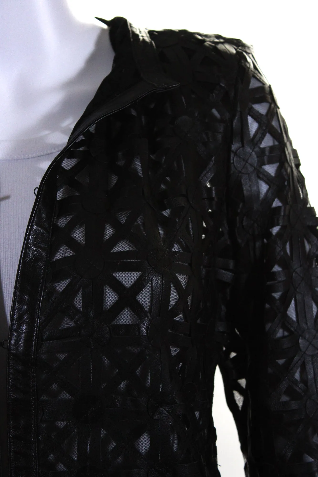 In Transit Womens Laser Cut Metallic Mesh Leather Jacket Black