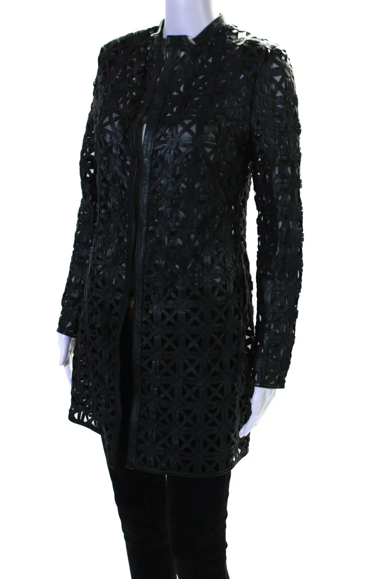 In Transit Womens Leather Hook Closure Long Sleeves Coat Black