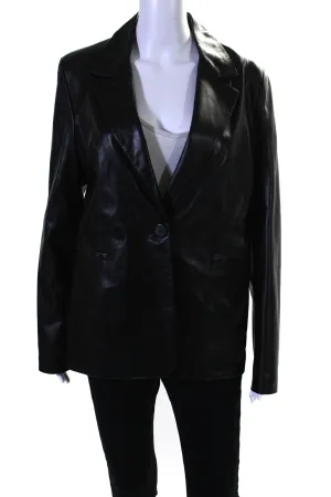 In Transit Womens Leather Wide Lapel Single Button Jacket Black