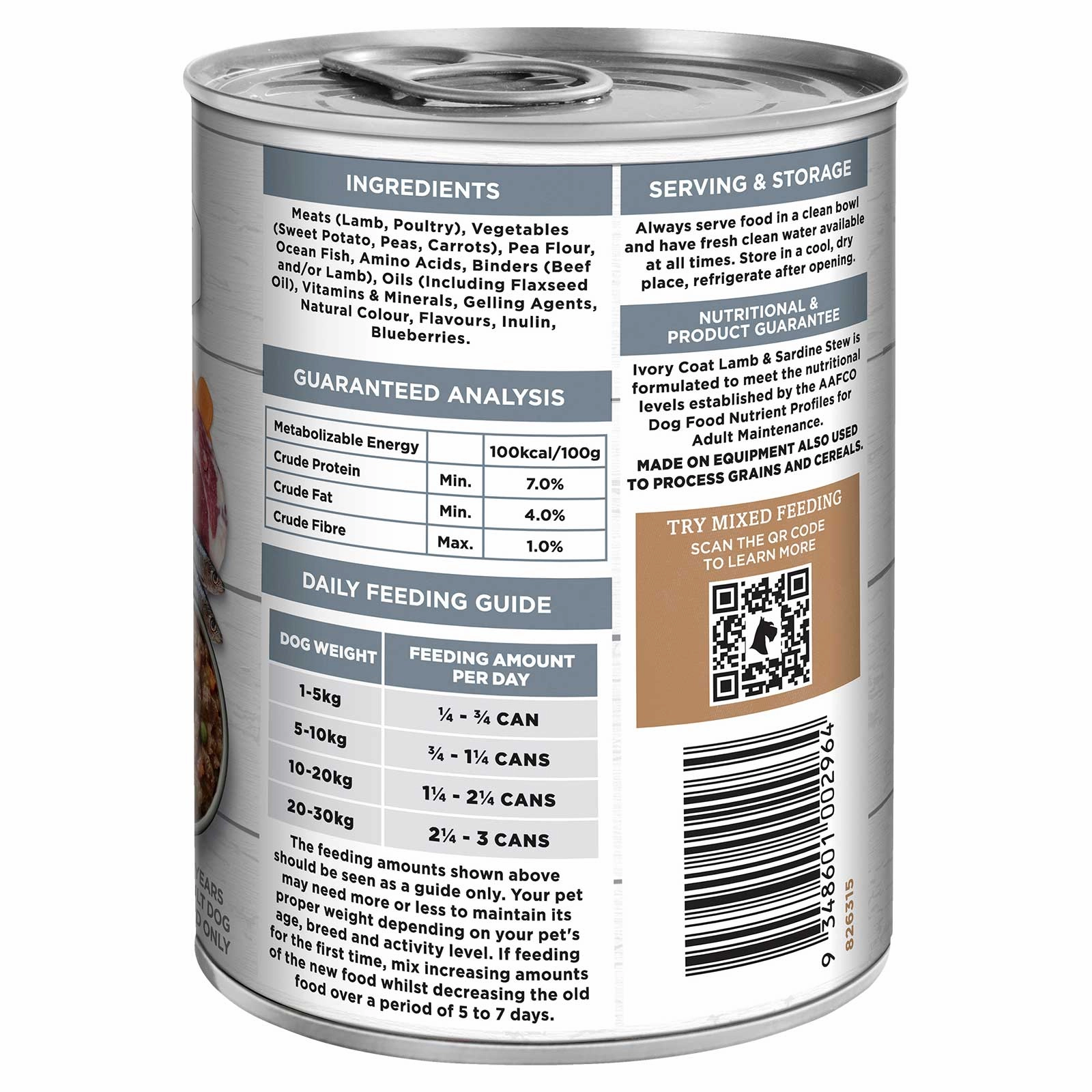 Ivory Coat Grain Free Dog Food Can Adult Lamb & Sardine Stew