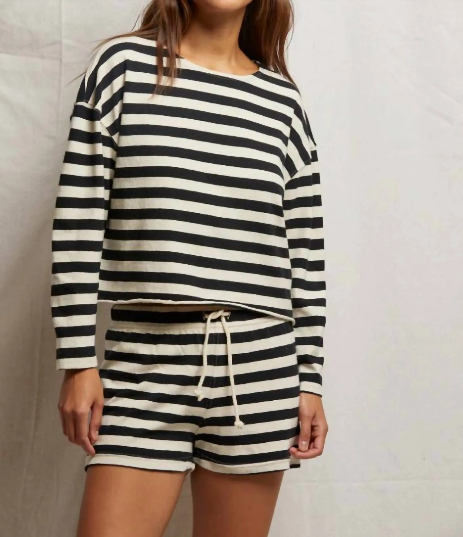 Jesse Recycled Cotton Drawstring Short In Black/white Stripes