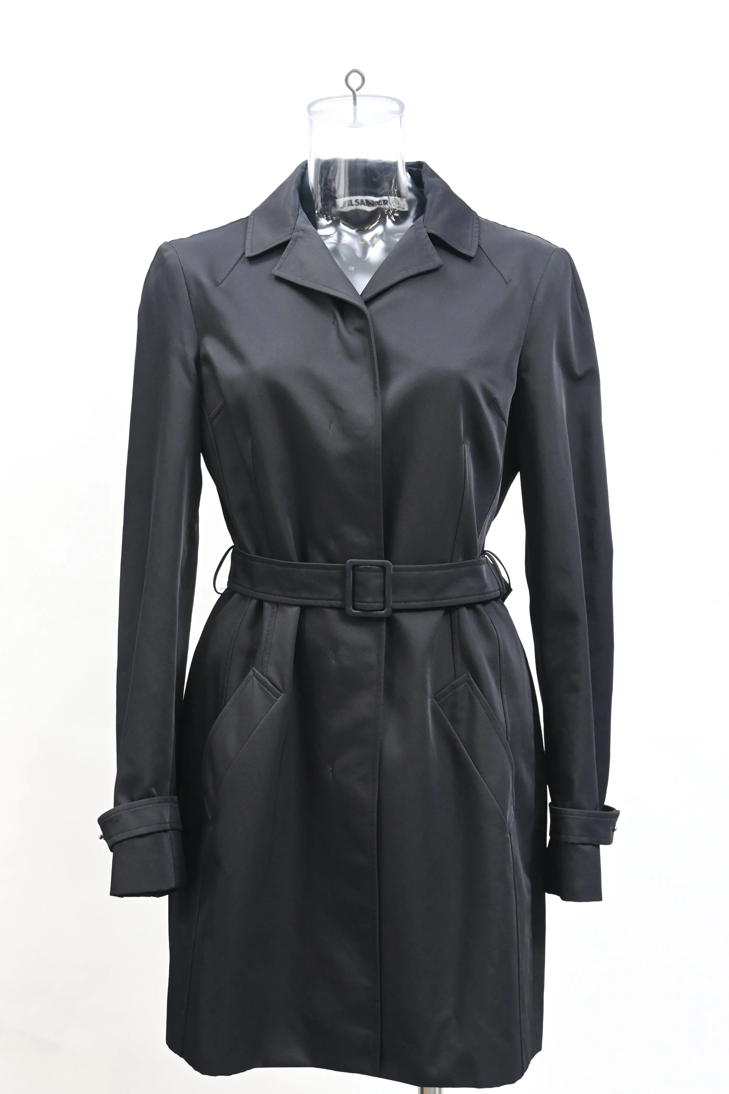 Jil Sander Belted Trench Coat in Black Viscose