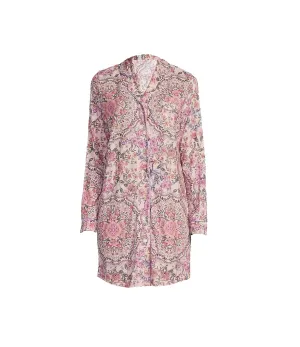 Johnny Was Women's Neena Floral Print Notch Collar Knit Chest Pocket Long Sleeve Nightshirt