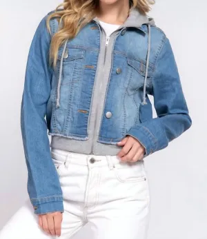 Kaitlin Hoodie Contrast Denim Jacket In Blue