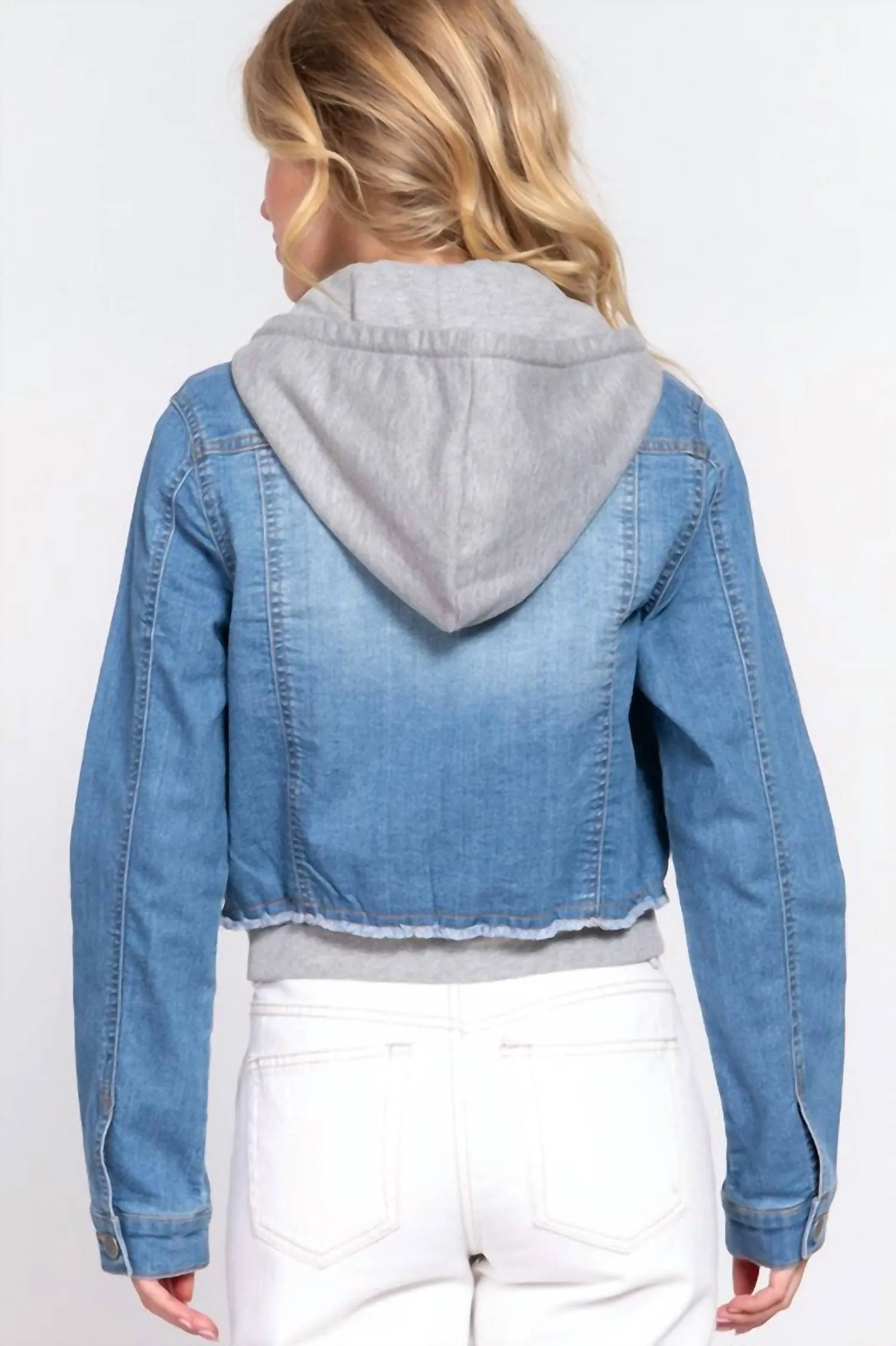 Kaitlin Hoodie Contrast Denim Jacket In Blue