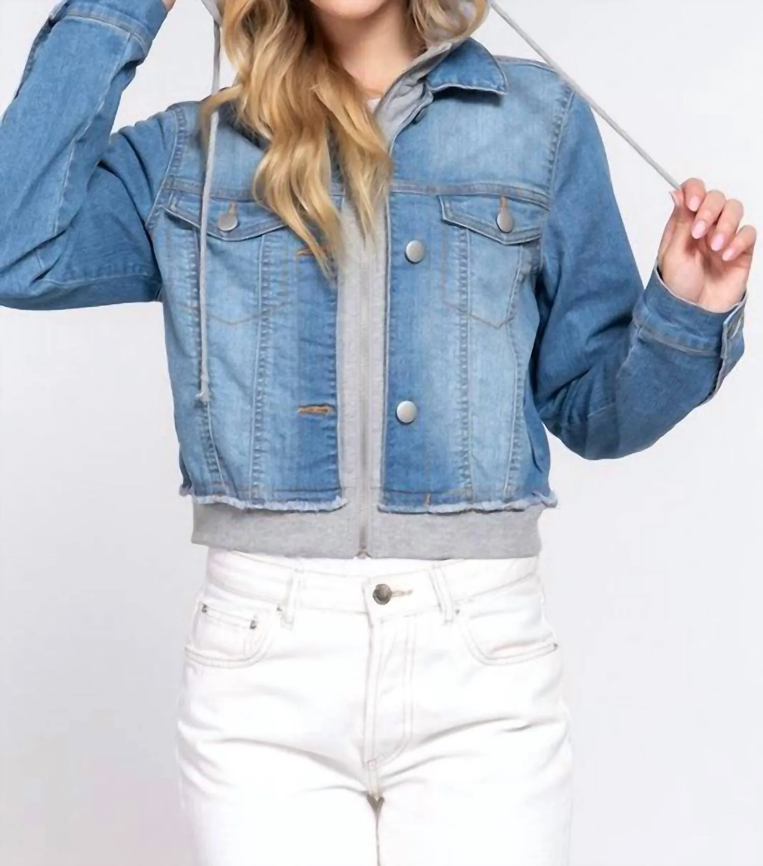 Kaitlin Hoodie Contrast Denim Jacket In Blue