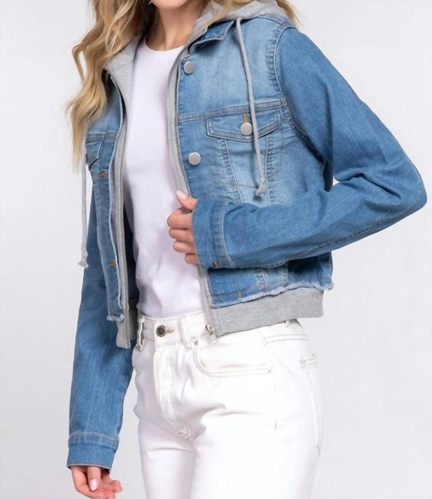 Kaitlin Hoodie Contrast Denim Jacket In Blue