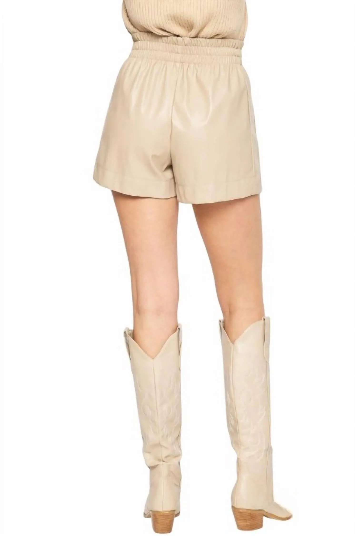 Katy Vegan Leather Shorts In Beige