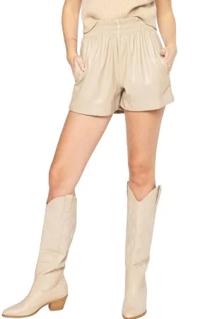 Katy Vegan Leather Shorts In Beige