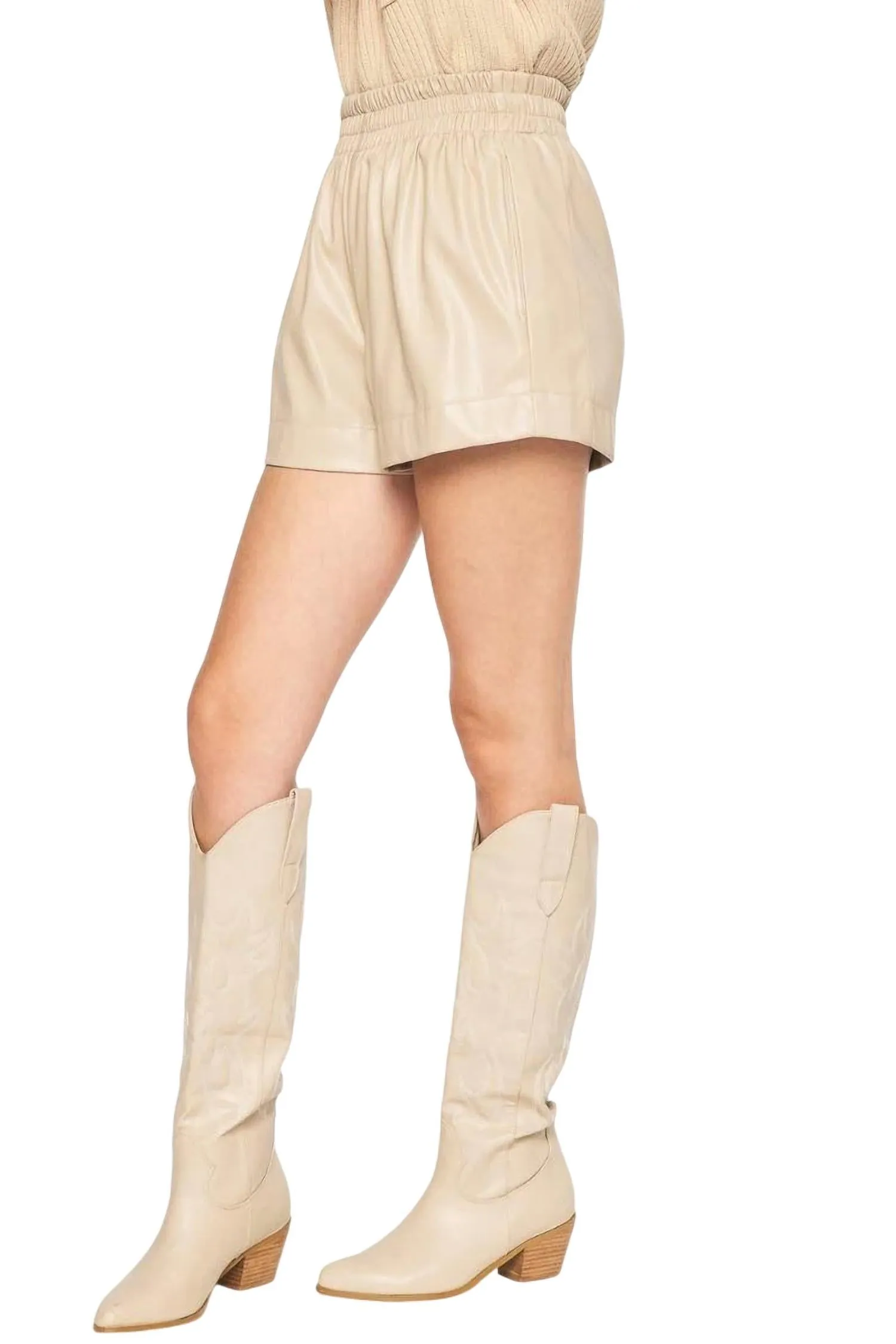 Katy Vegan Leather Shorts In Beige