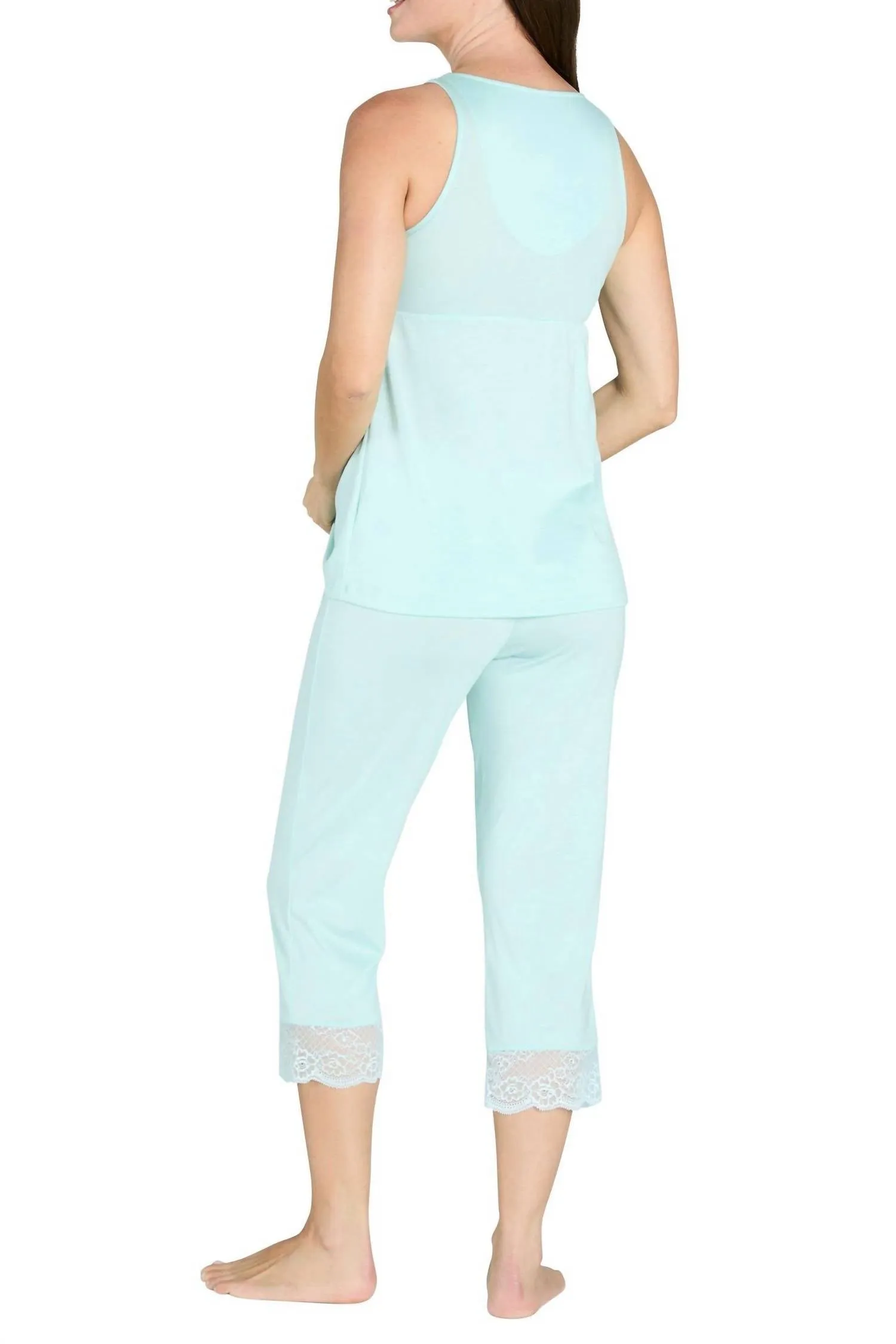 Leslie Tank Camisole Cropped Pant Pajama Set In Misty Jade