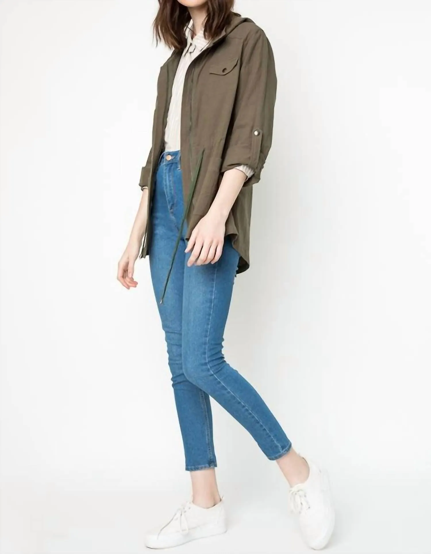 Lightweight Hooded Cargo Jacket In Army
