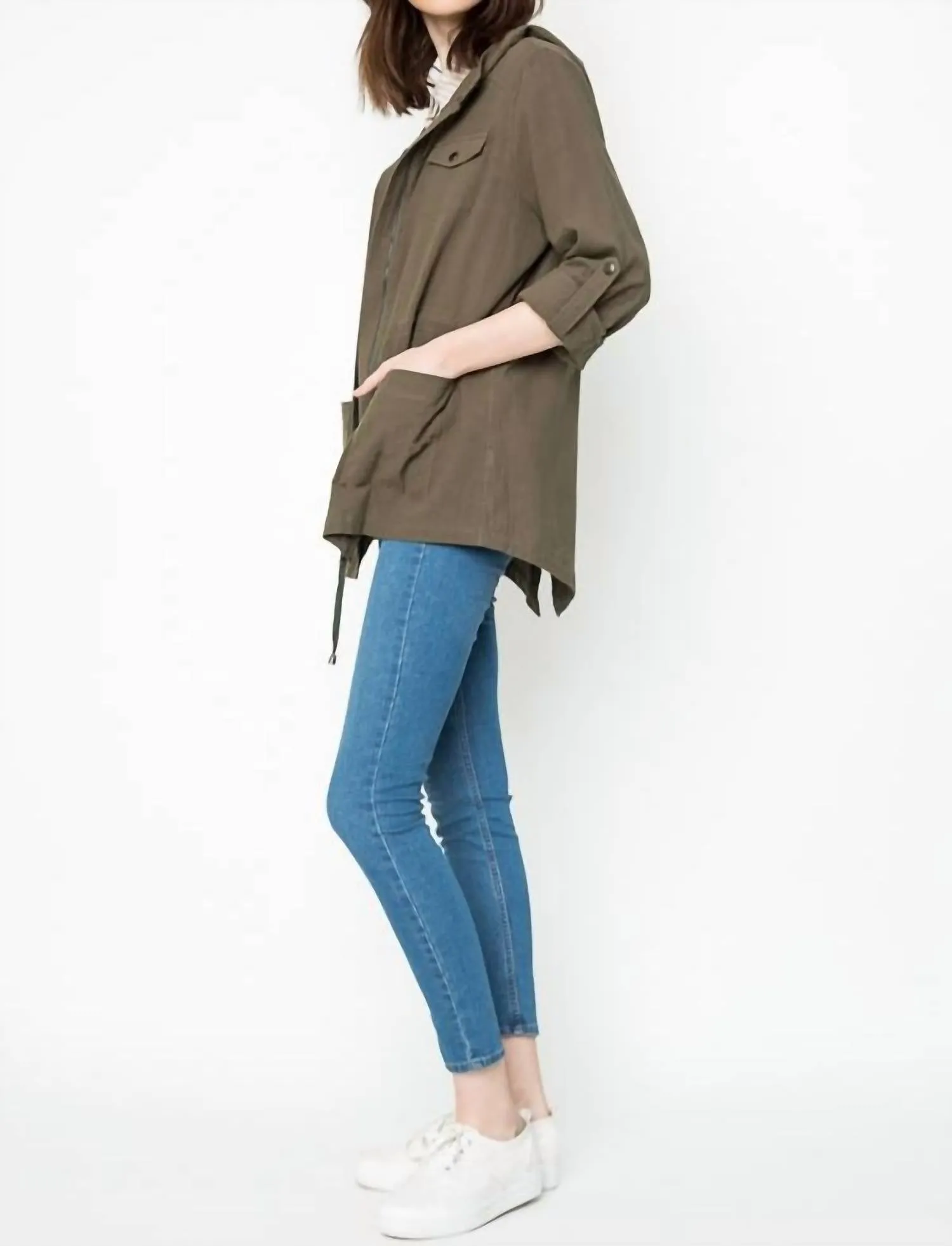 Lightweight Hooded Cargo Jacket In Army