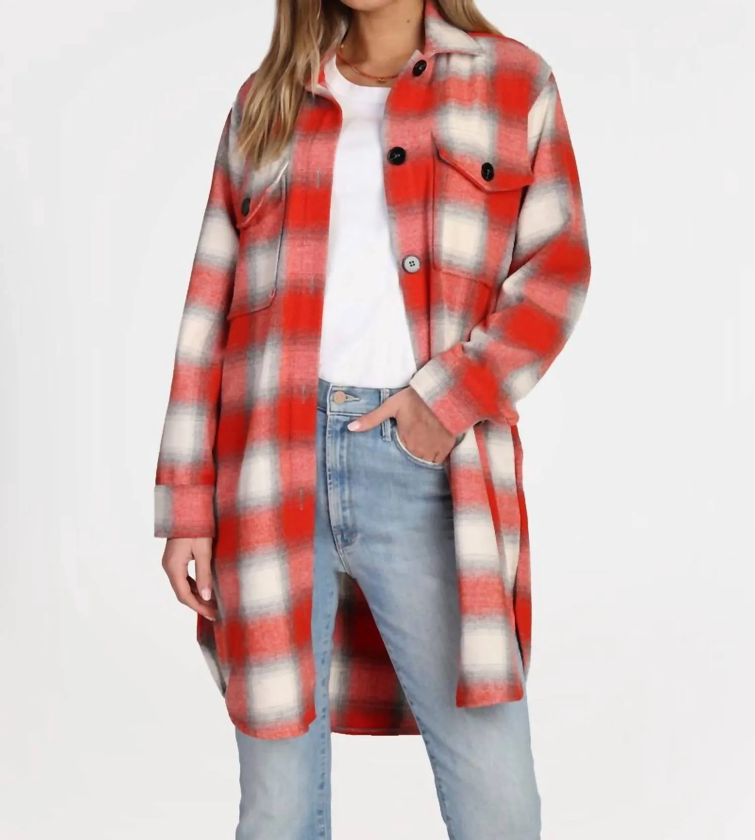 Logan Plaid Coat In Red