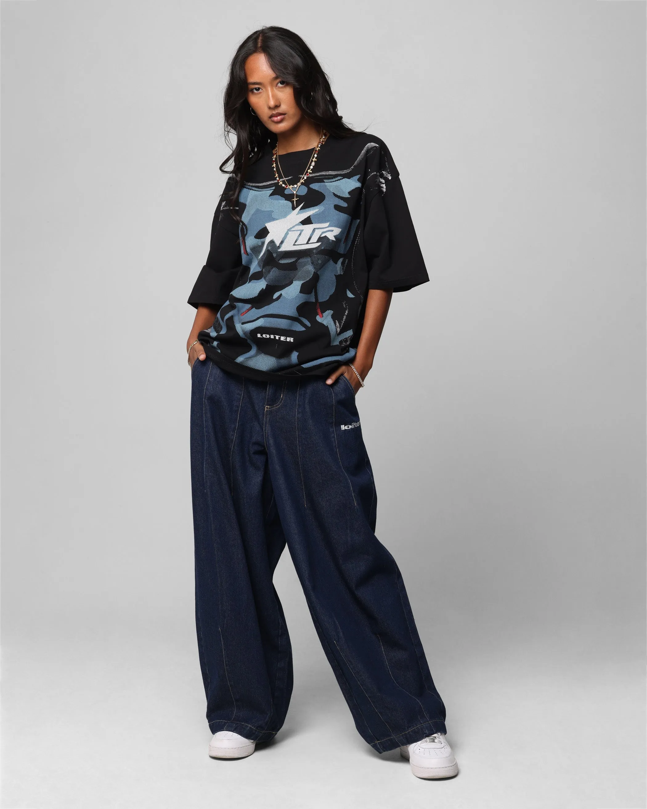 Loiter Motocross Vintage T-Shirt Black/Navy Blue