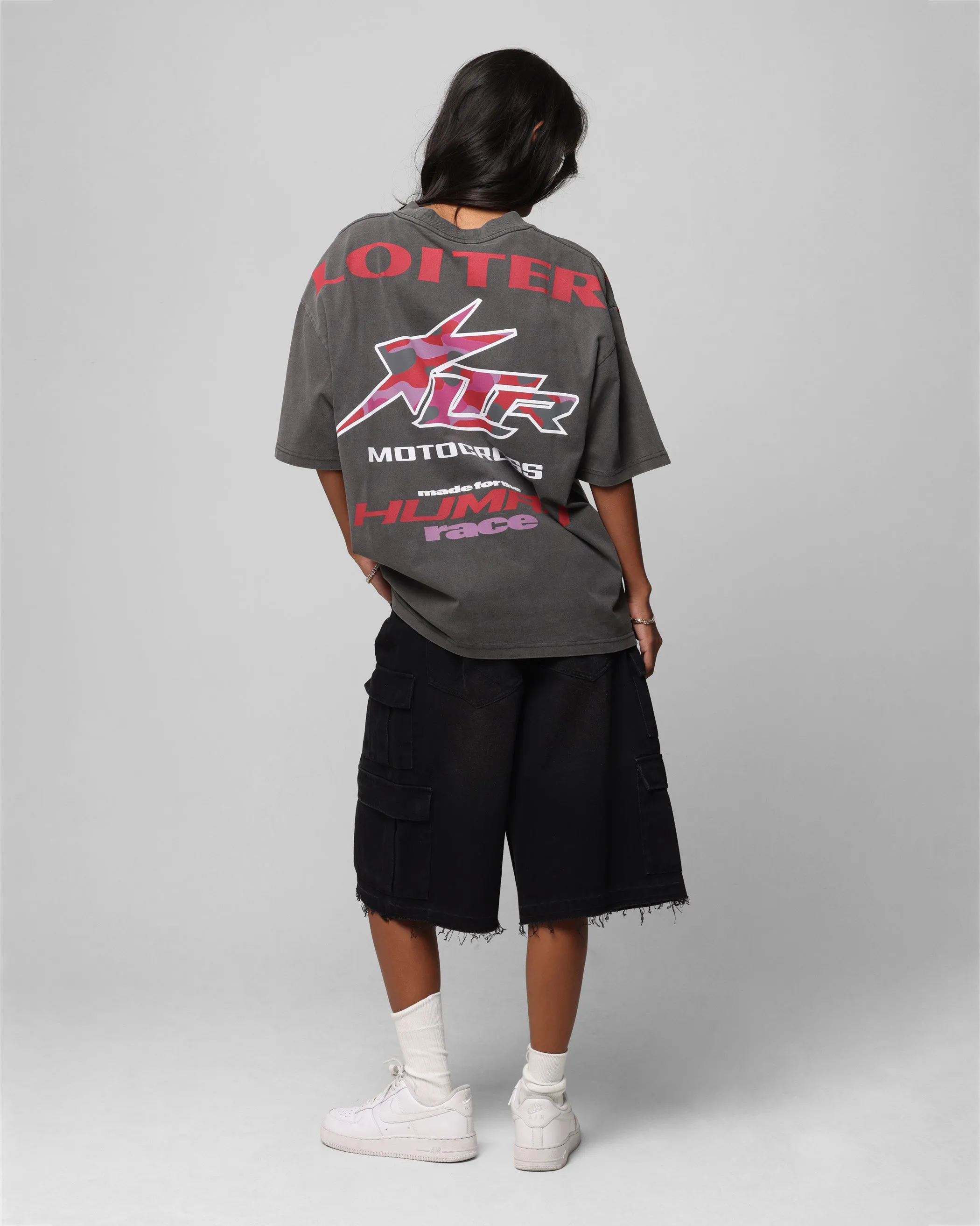 Loiter Motocross Vintage T-Shirt Charcoal/Red