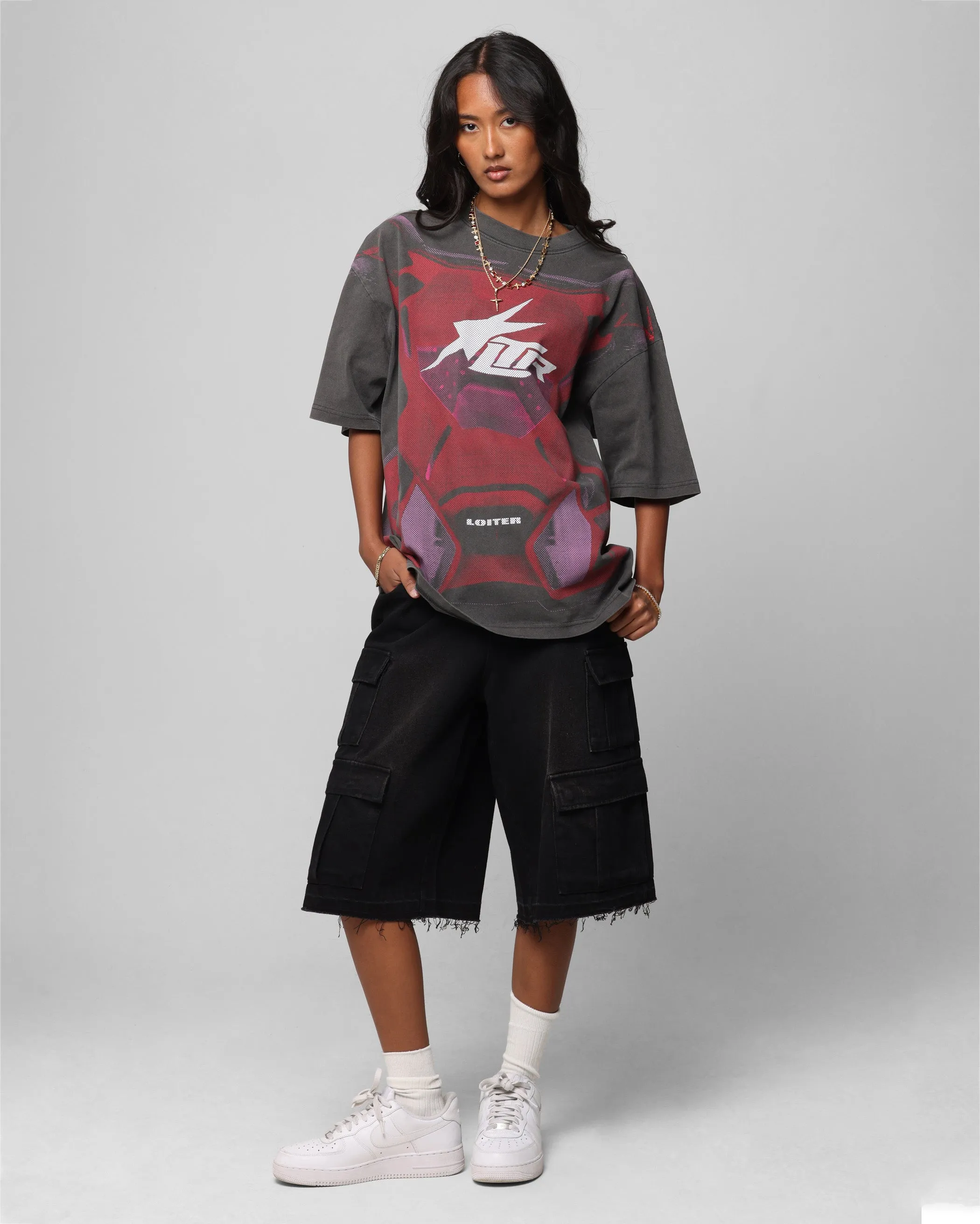 Loiter Motocross Vintage T-Shirt Charcoal/Red