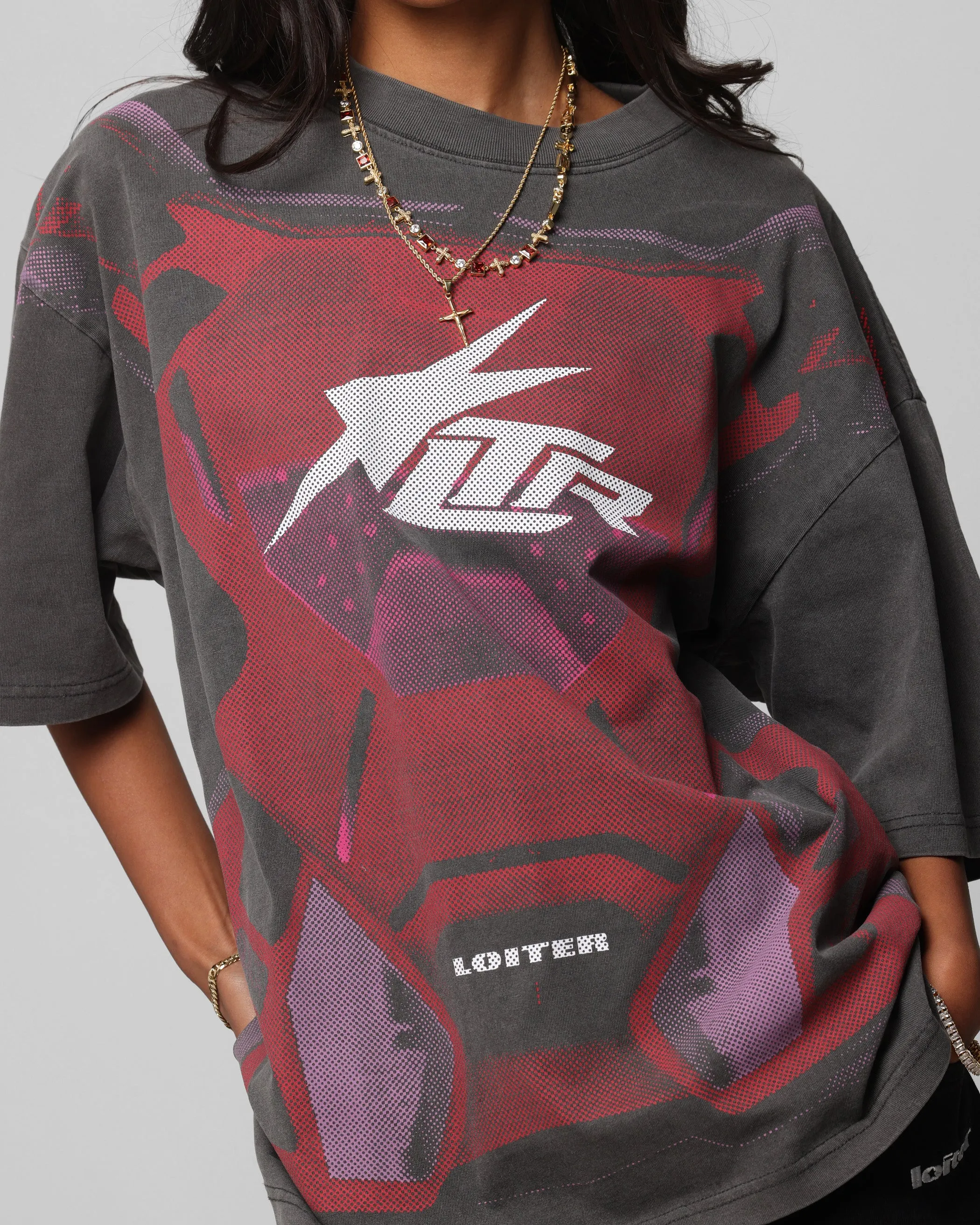 Loiter Motocross Vintage T-Shirt Charcoal/Red