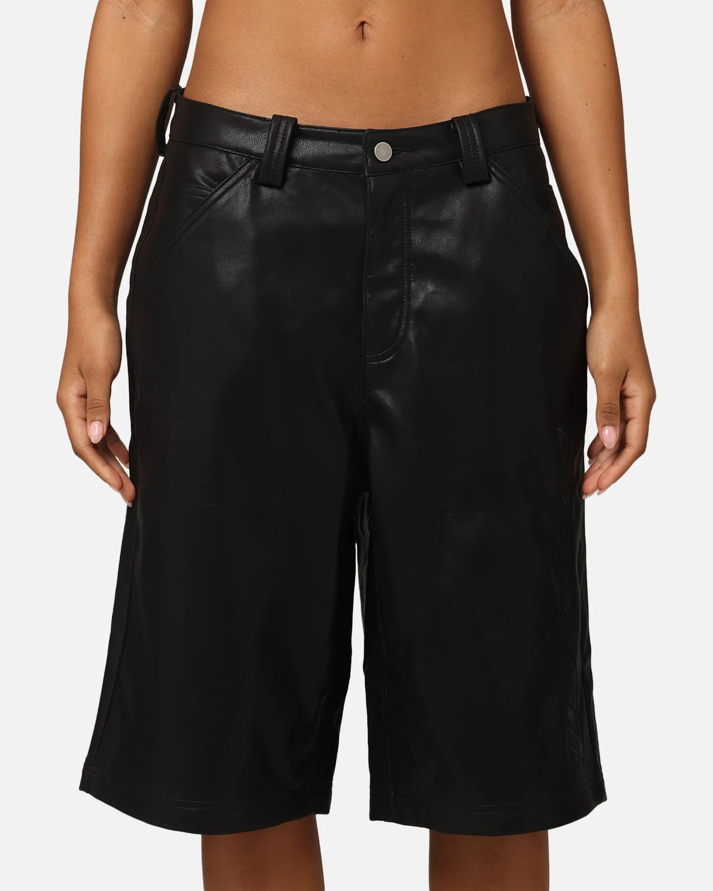 Loiter Motor PU Leather Shorts Black