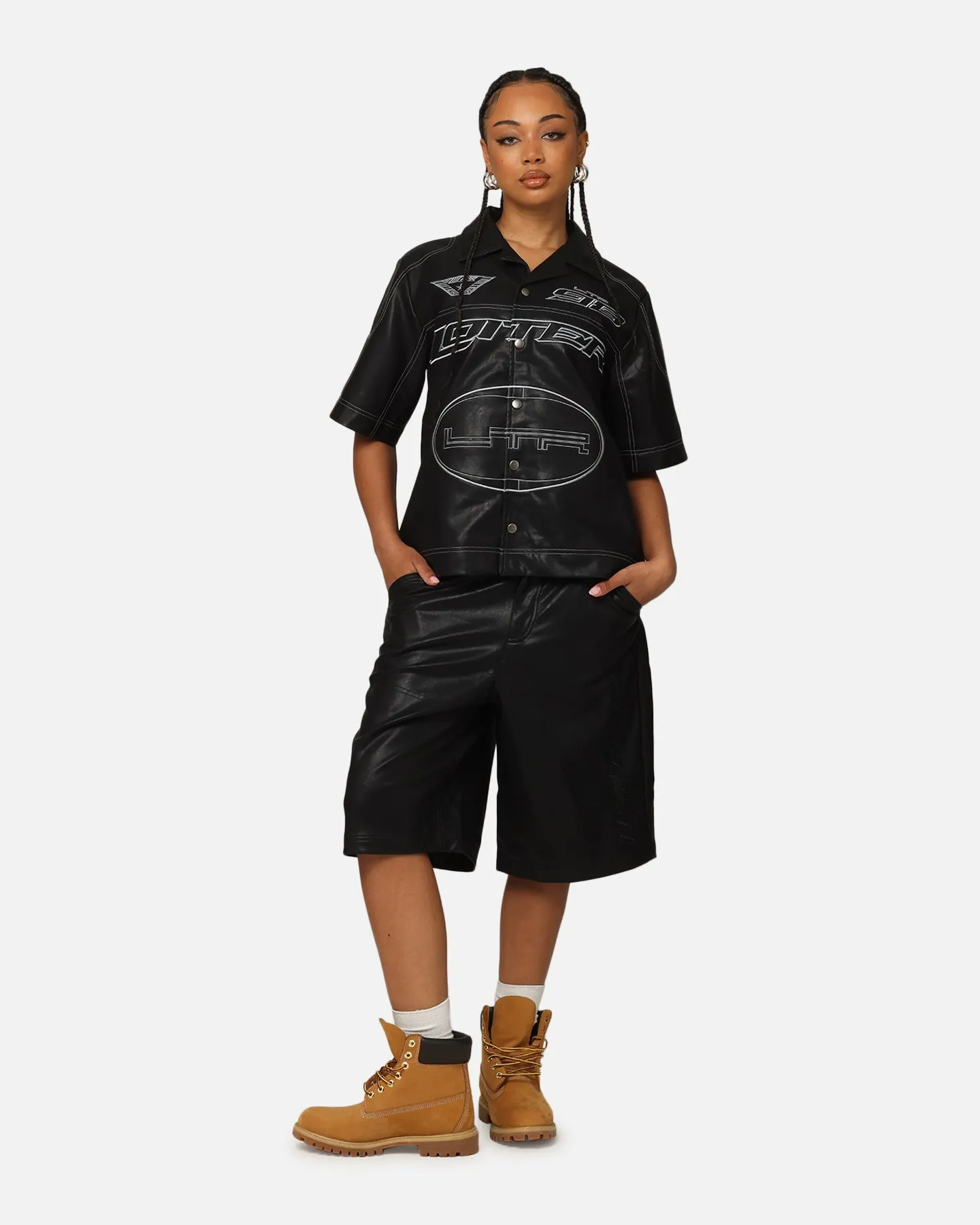 Loiter Motor PU Leather Shorts Black