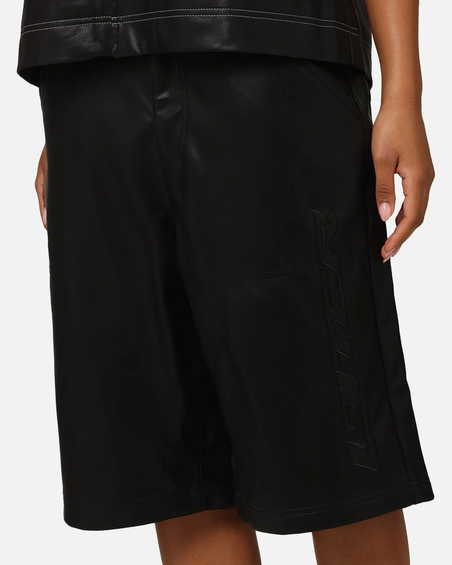 Loiter Motor PU Leather Shorts Black