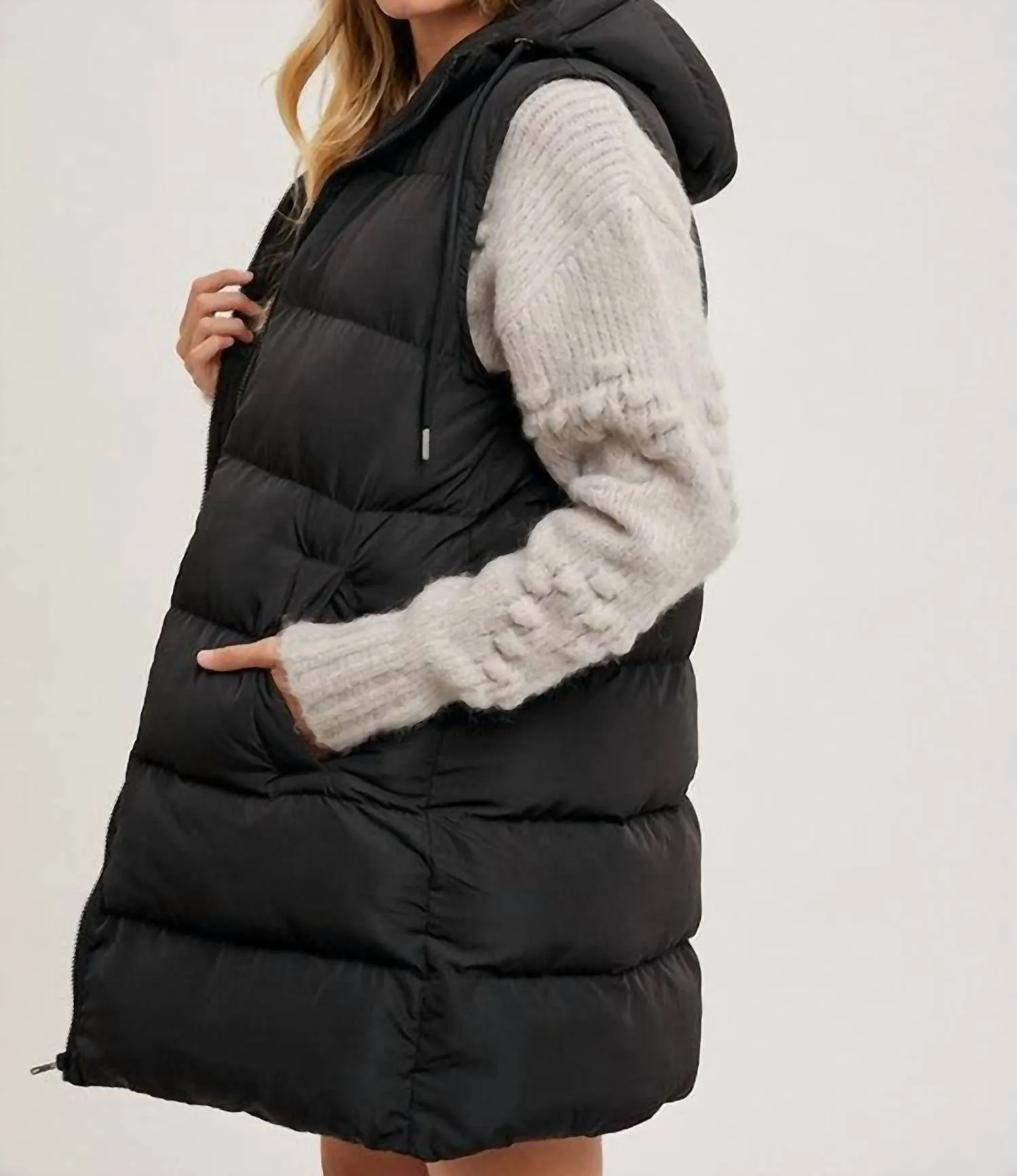 Long Puffer Vest In Black